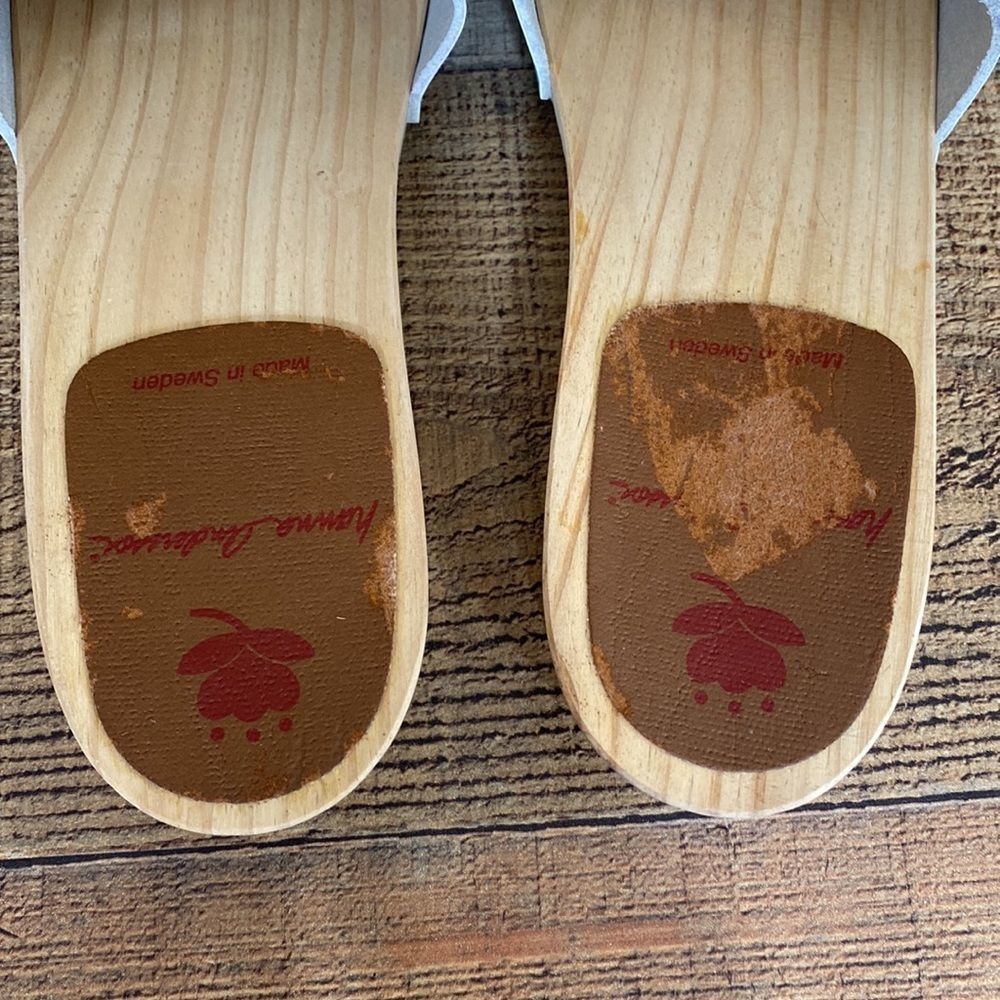 Hanna Andersson Blue Laser Cutout Slides Wood Sandals Womens 39 Slip On - Picture 12 of 16